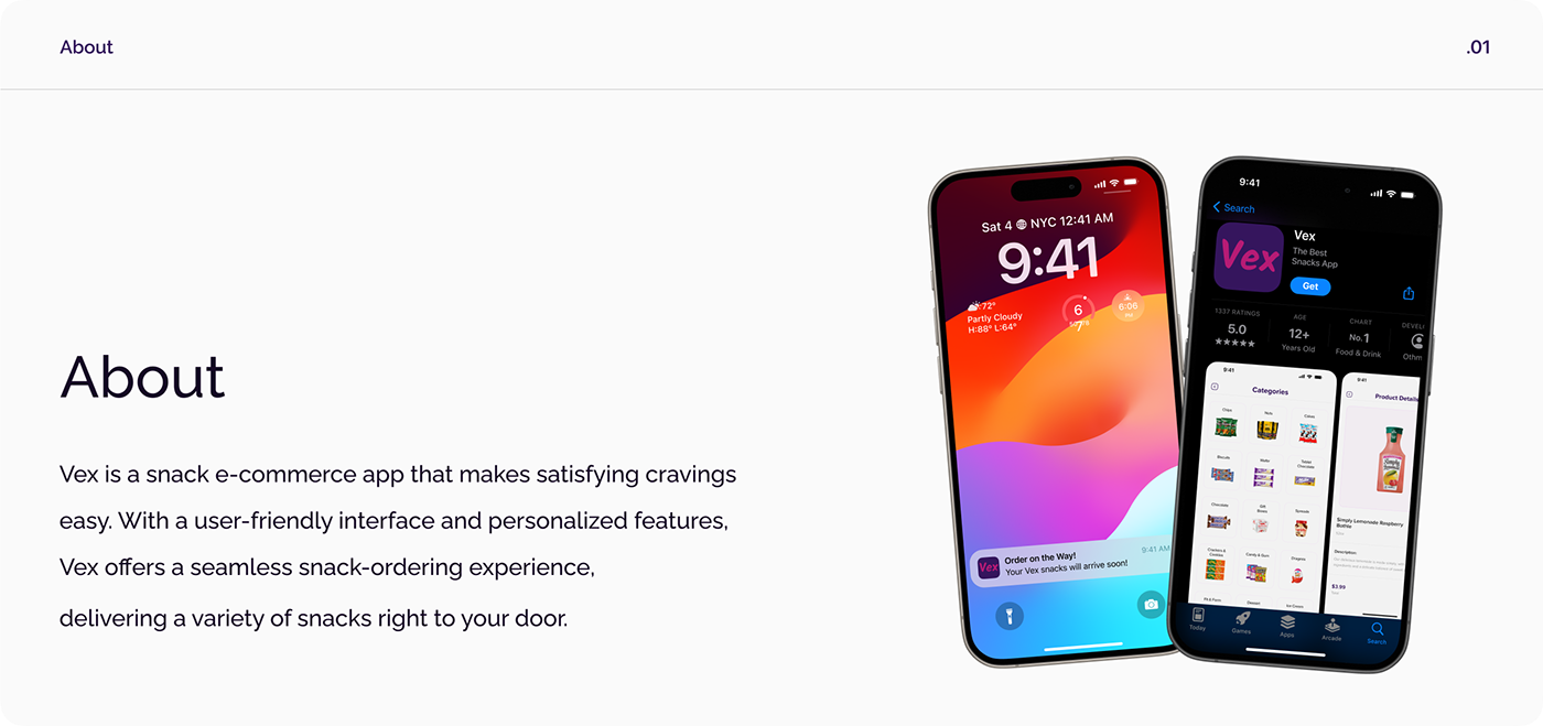 Vex snack e-commerce app UI/UX case study screen 2 by Othmane Ej-jaddaa